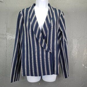 J. CREW Wrap Blazer Women’s M Navy Striped Long Sleeve Shirt Unstructured Preppy